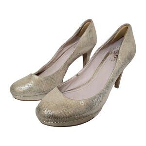 Vince Camuto Zella Gold Leather Platform Stiletto Heels Sz 8.5